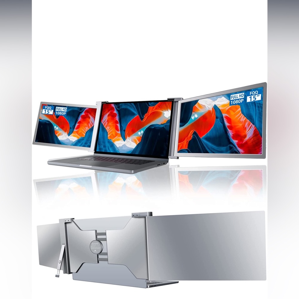 FQQ 15" Triple Portable Monitor, 1080P FHD Laptop Screen Extender